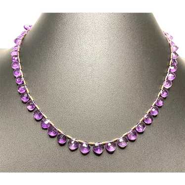14k Gold and Checkerboard Cut Amethyst Necklace