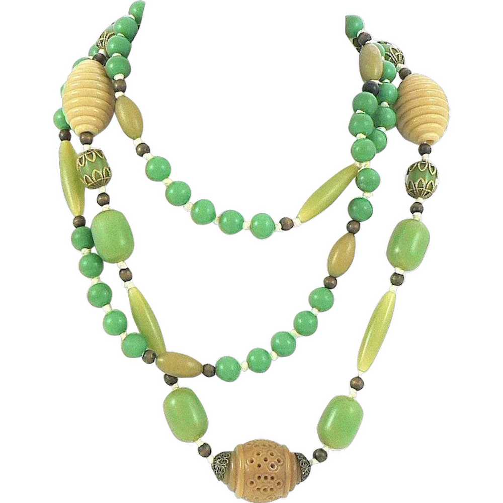 Art Deco Celluloid and Wood Bead Necklace - image 1
