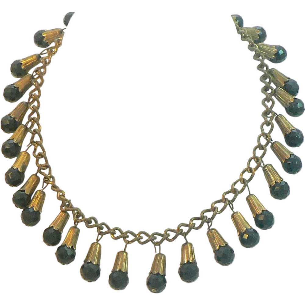 Black Glass and Brass 1940s Necklace - image 1