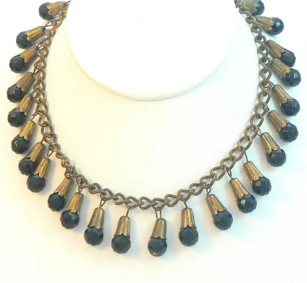Black Glass and Brass 1940s Necklace - image 2