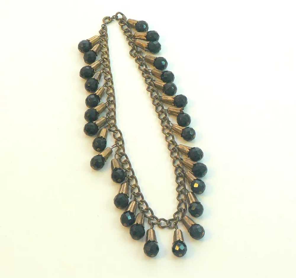 Black Glass and Brass 1940s Necklace - image 3
