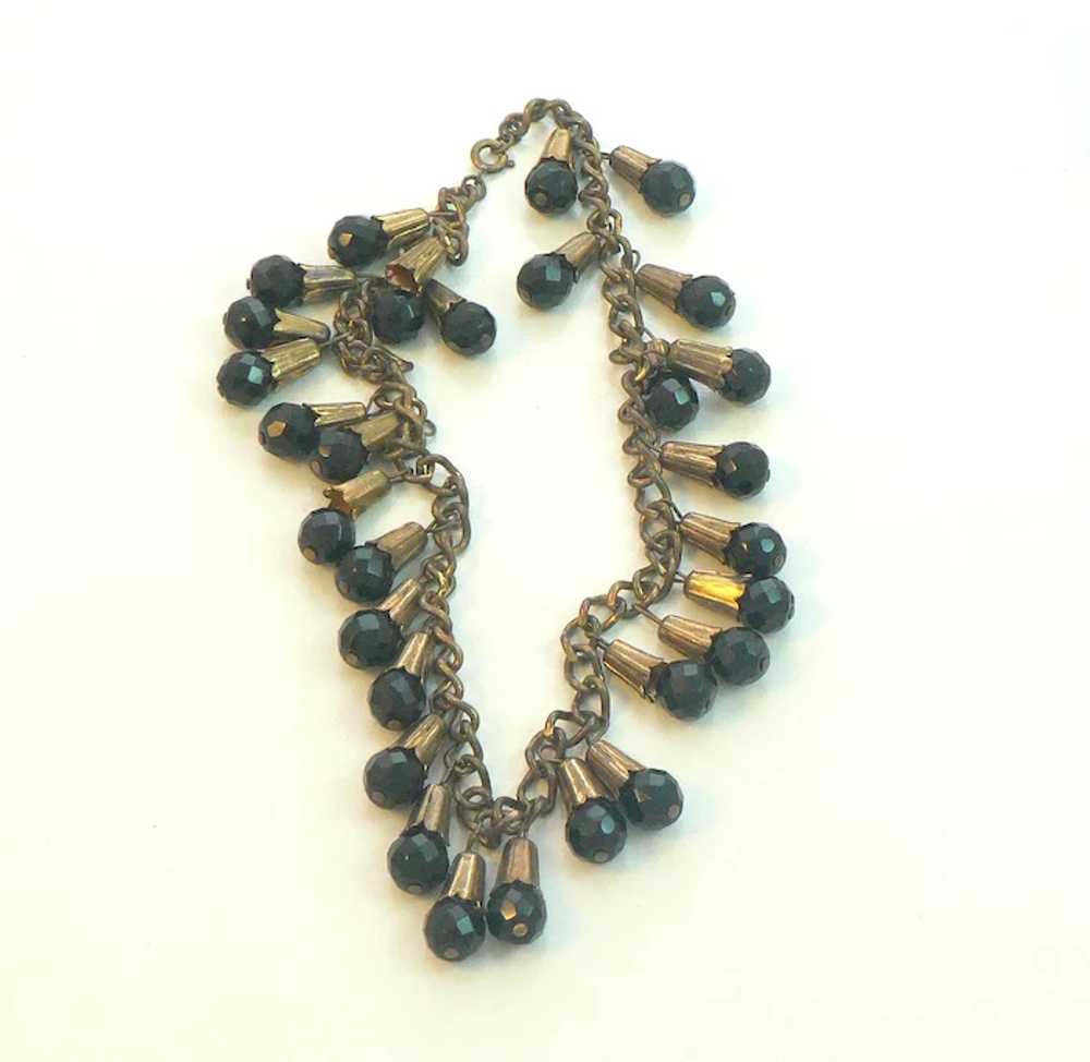 Black Glass and Brass 1940s Necklace - image 4