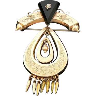 Victorian Gold Filled Onyx Dangling Fringe Seed P… - image 1