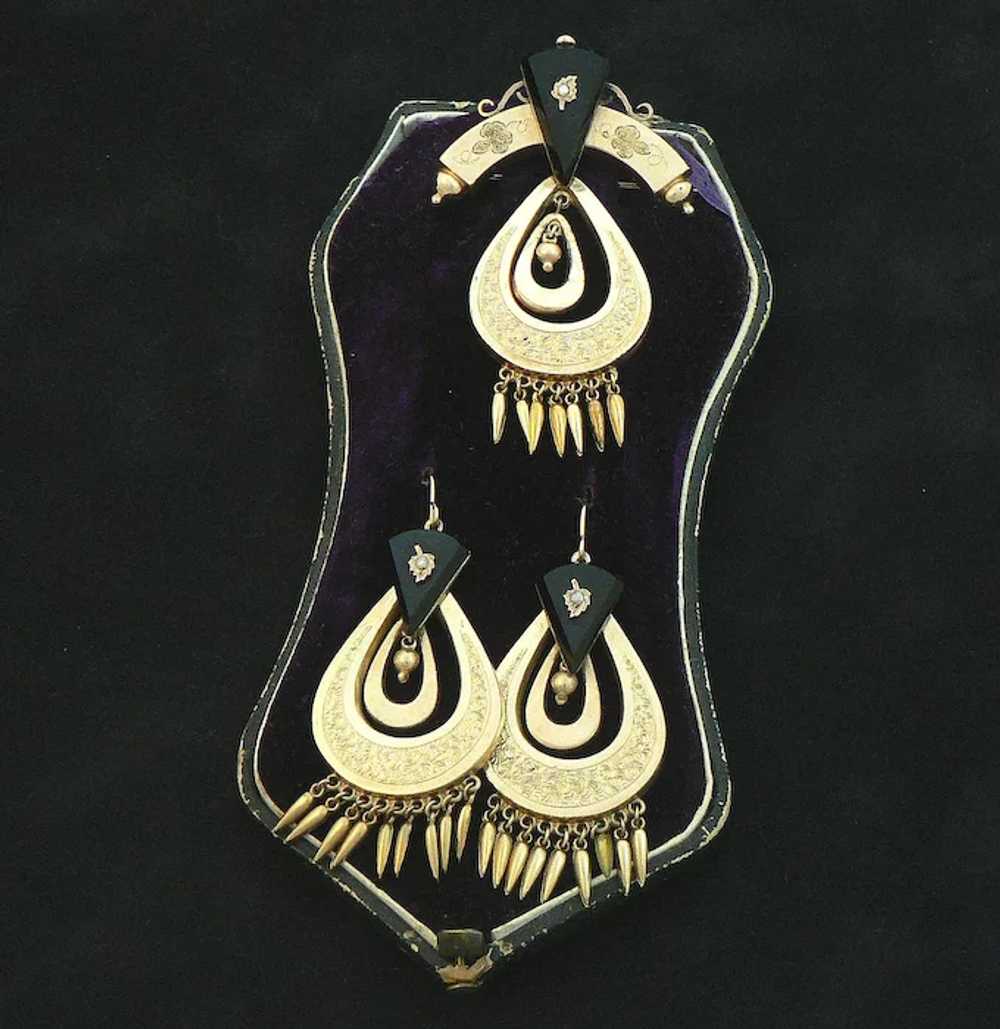 Victorian Gold Filled Onyx Dangling Fringe Seed P… - image 5