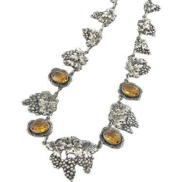 Silver Plated Grapes and Leaves Citrine Glass Nec… - image 1