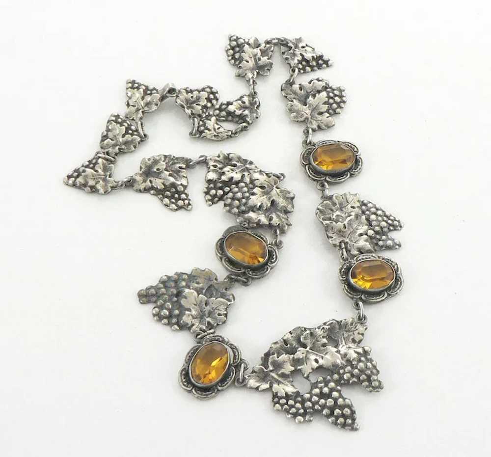 Silver Plated Grapes and Leaves Citrine Glass Nec… - image 2