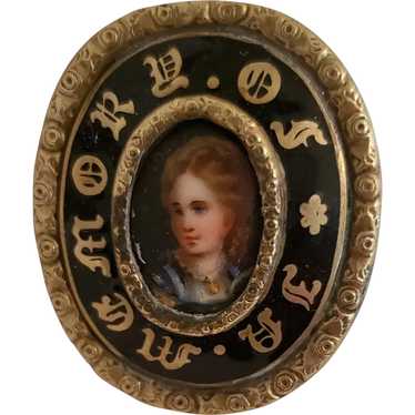 Mourning Pin with Porcelain Handpainted Portrait - image 1