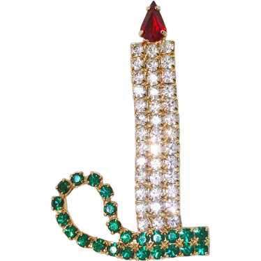 Full Rhinestone Christmas Candle Brooch Pin - image 1