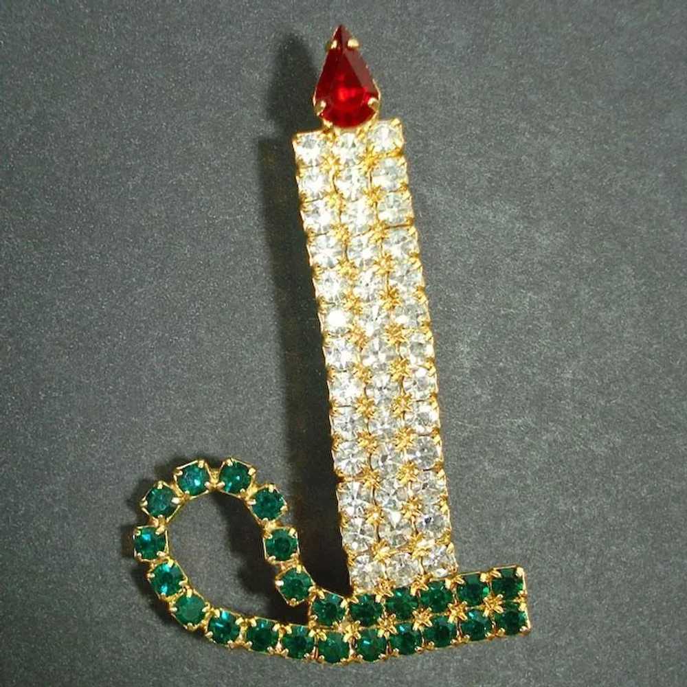 Full Rhinestone Christmas Candle Brooch Pin - image 3