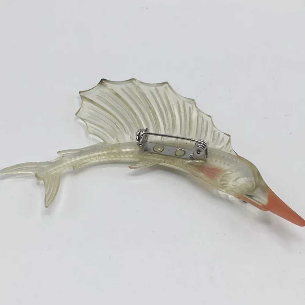 Vintage Clear Lucite and Painted Sailfish Pin - image 2
