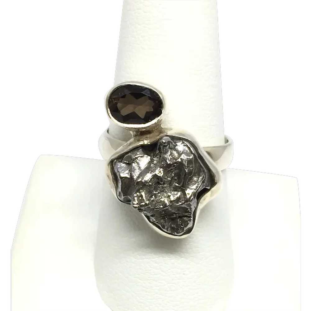 Meteorite & Quartz Ring - Sterling Silver - image 1