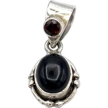 Black Onyx & Garnet Pendant - Sterling Silver - image 1