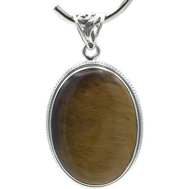 Tiger's Eye Cabochon Pendant - Sterling Silver - image 1