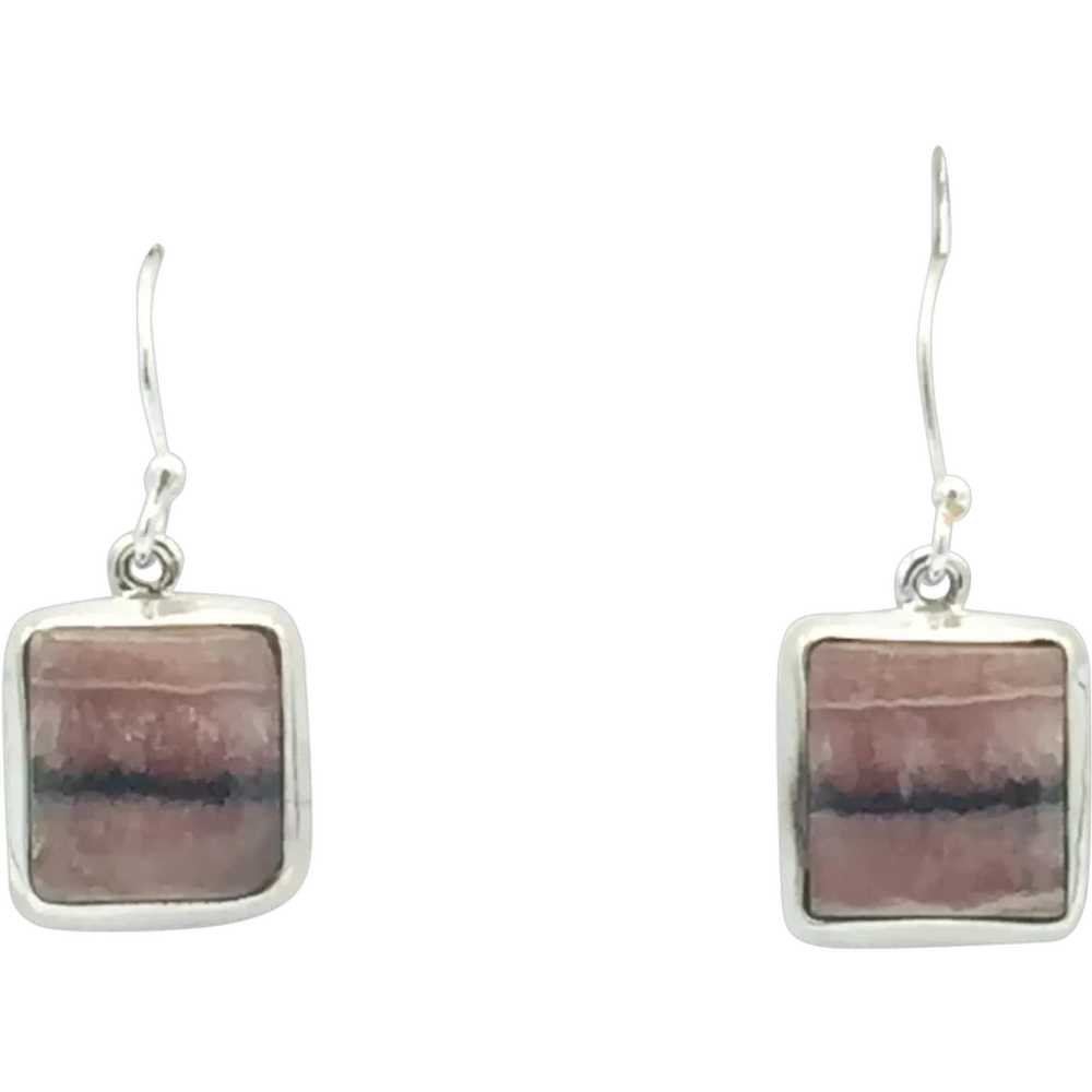 Rhodochrosite Cabochon Earrings - Sterling Silver - image 1