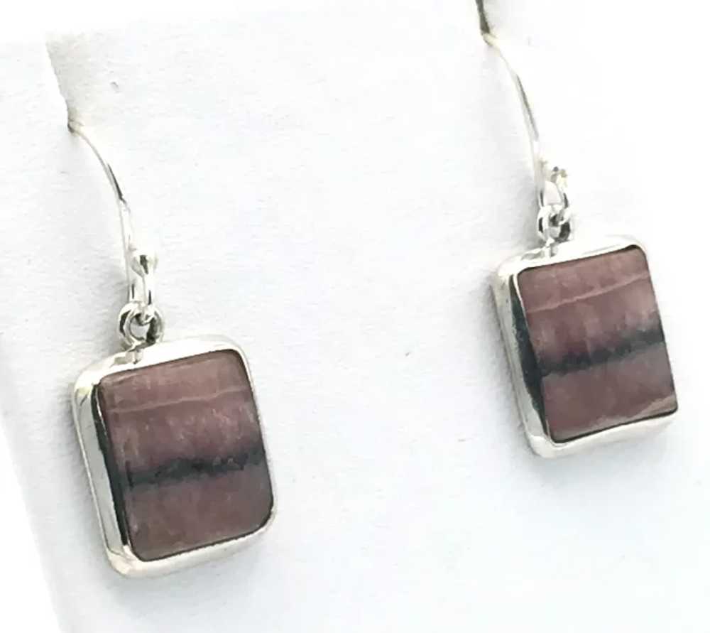 Rhodochrosite Cabochon Earrings - Sterling Silver - image 2