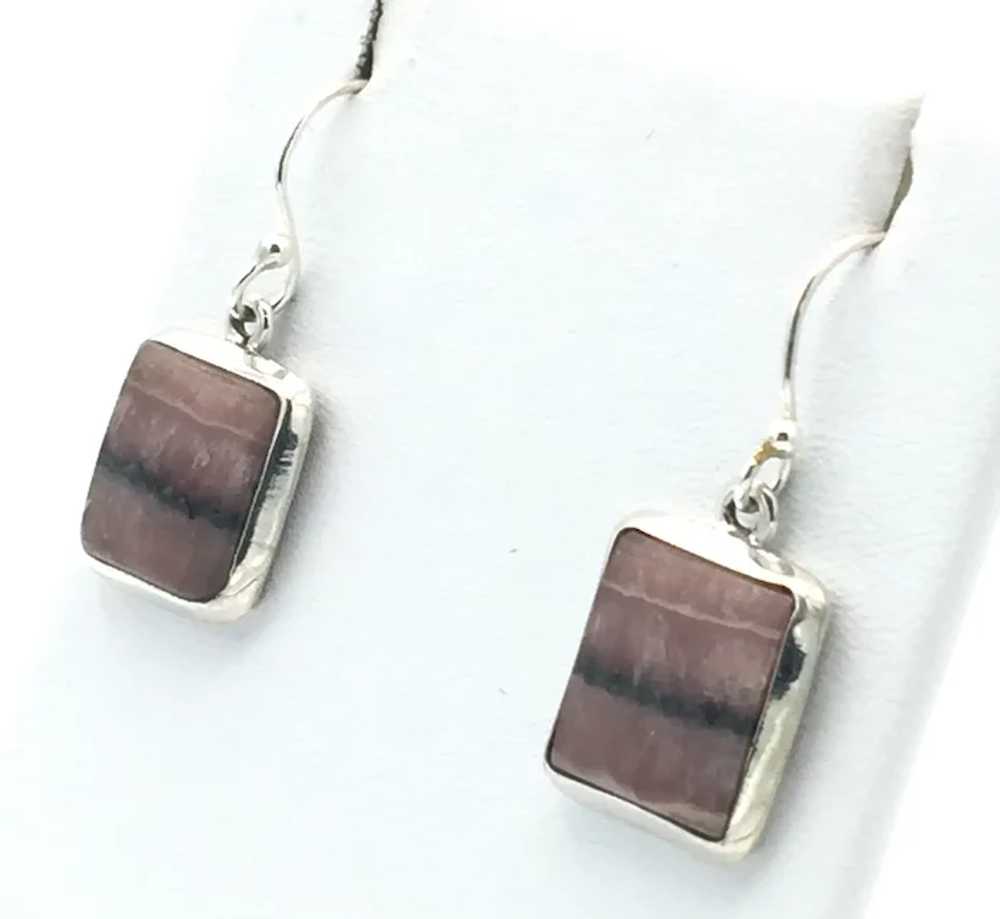 Rhodochrosite Cabochon Earrings - Sterling Silver - image 3