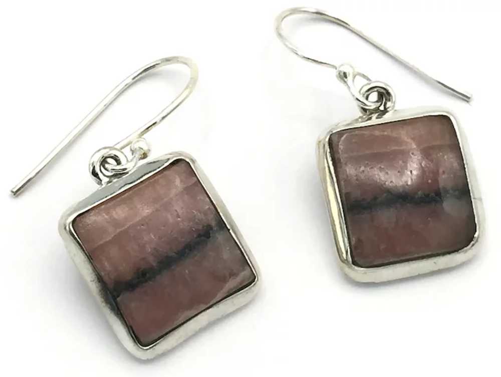 Rhodochrosite Cabochon Earrings - Sterling Silver - image 4