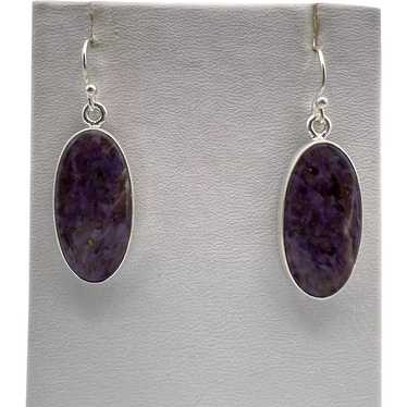 Charoite Cabochon Earrings - Sterling Silver