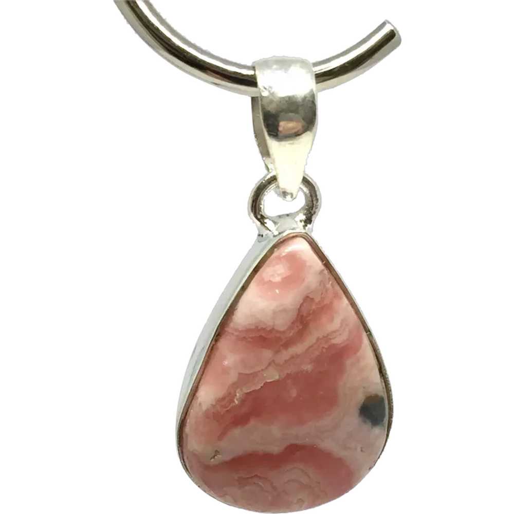 Rhodochrosite Cabochon Pendant - Sterling Silver - image 1