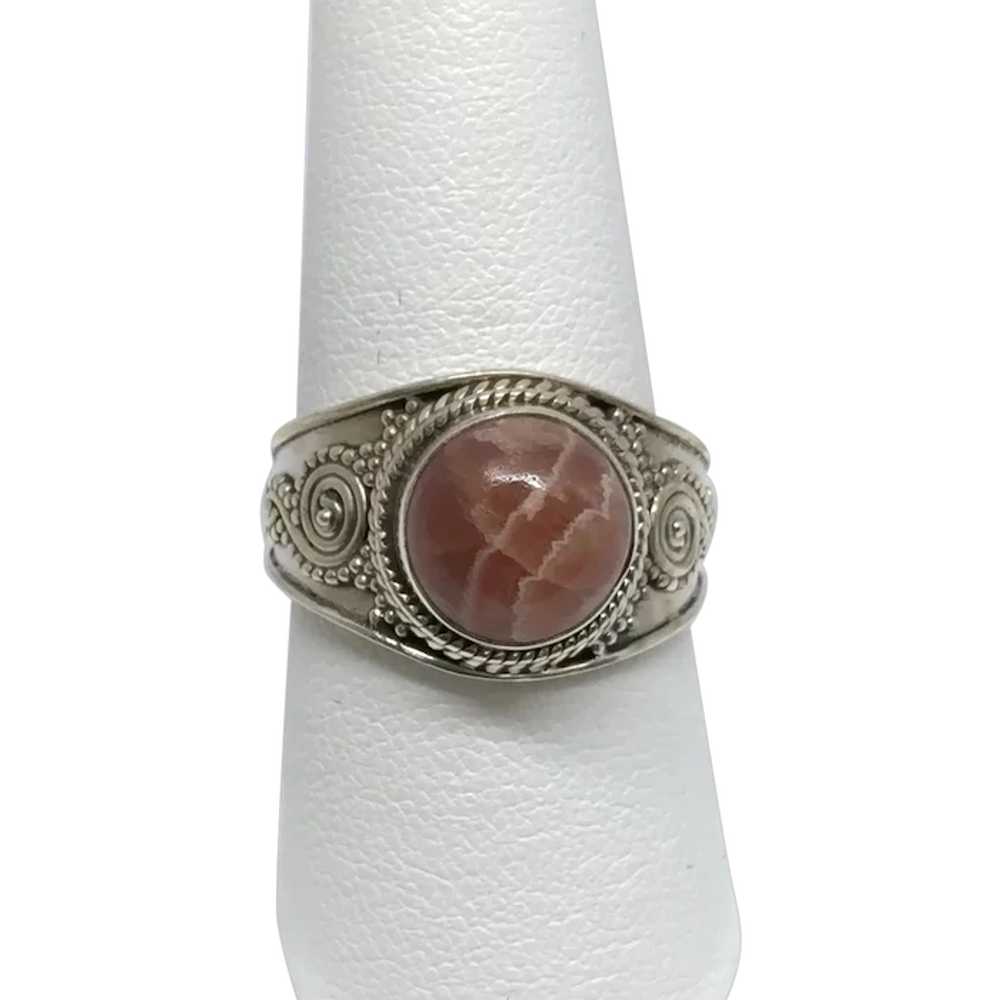 Rhodochrosite Cabochon Ring - Sterling Silver - image 1