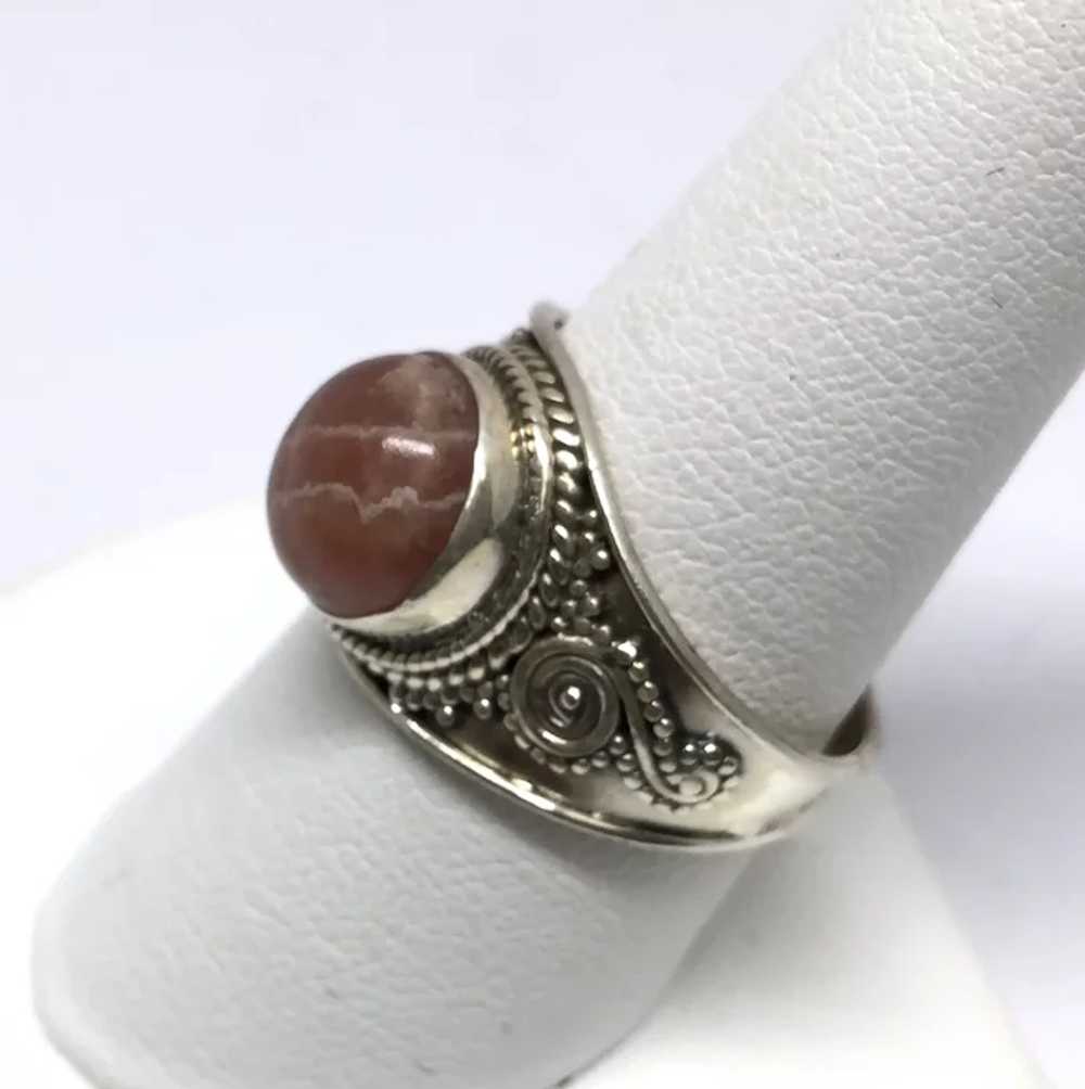 Rhodochrosite Cabochon Ring - Sterling Silver - image 3