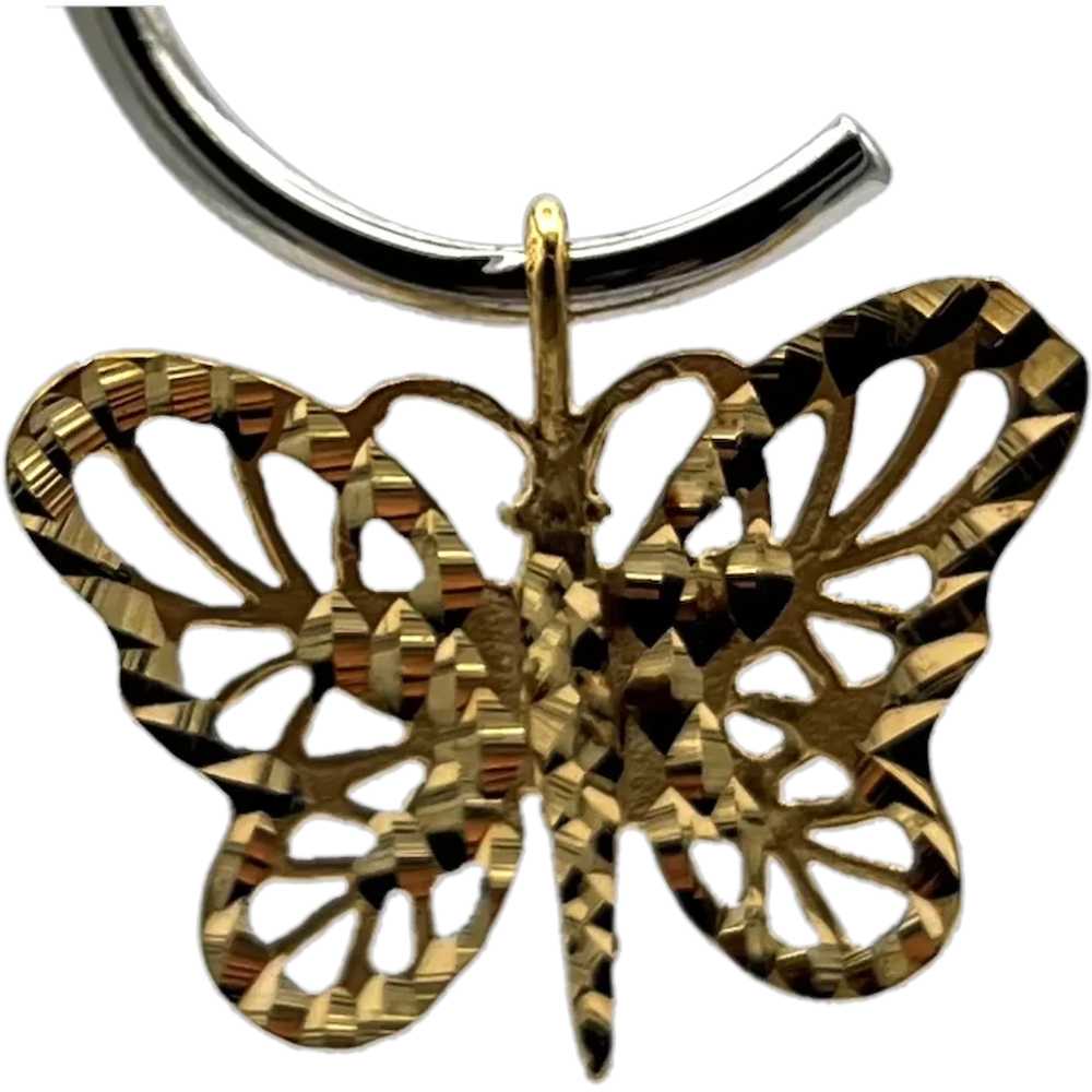 14K Diamond Cut Butterfly Pendant - image 1