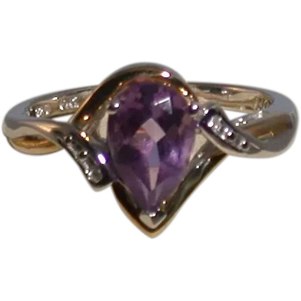 Amethyst/Diamond Ring In 10K Gold/Sterling Silver… - image 1