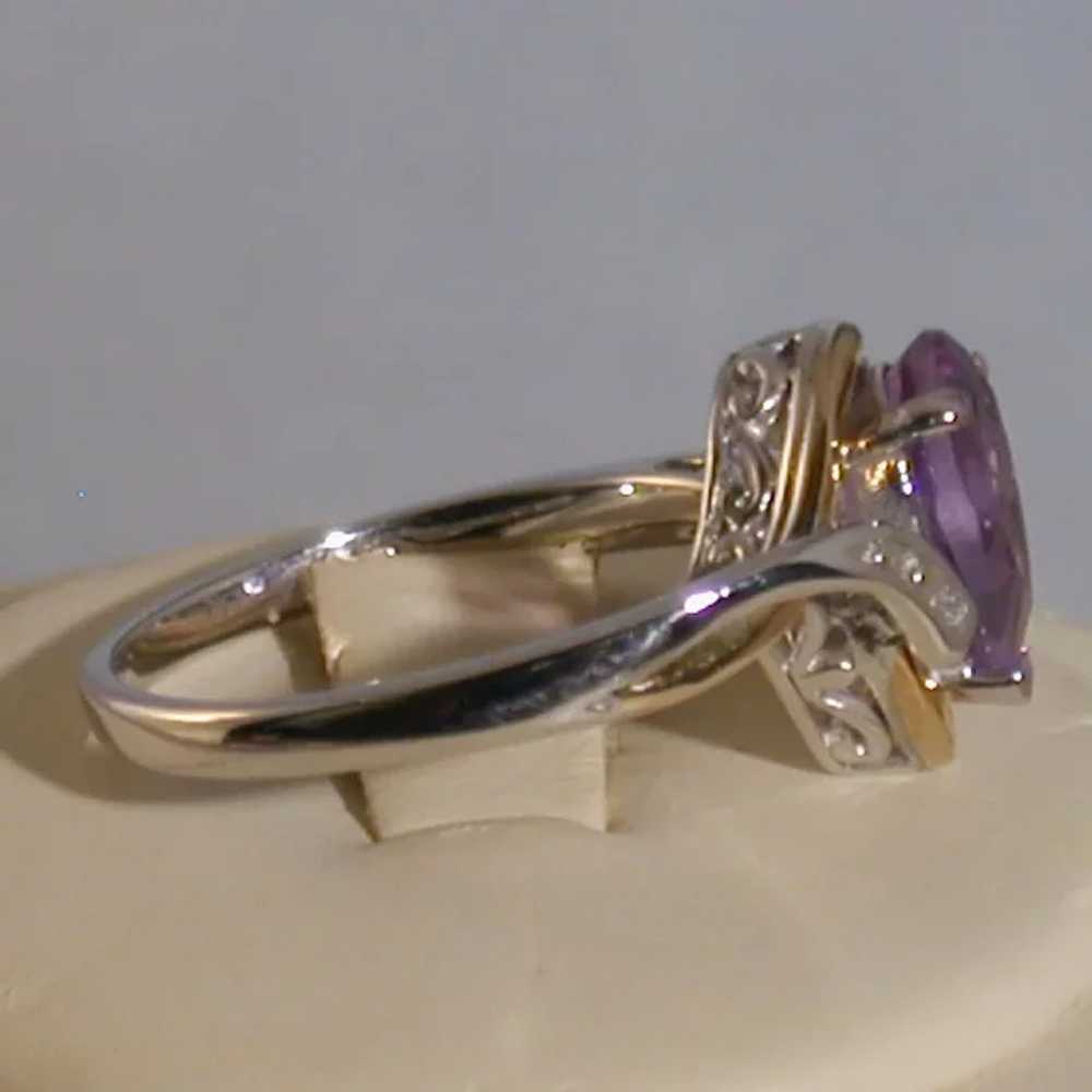 Amethyst/Diamond Ring In 10K Gold/Sterling Silver… - image 2