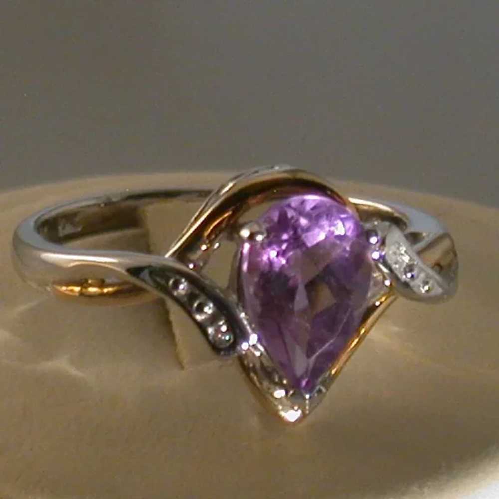 Amethyst/Diamond Ring In 10K Gold/Sterling Silver… - image 5