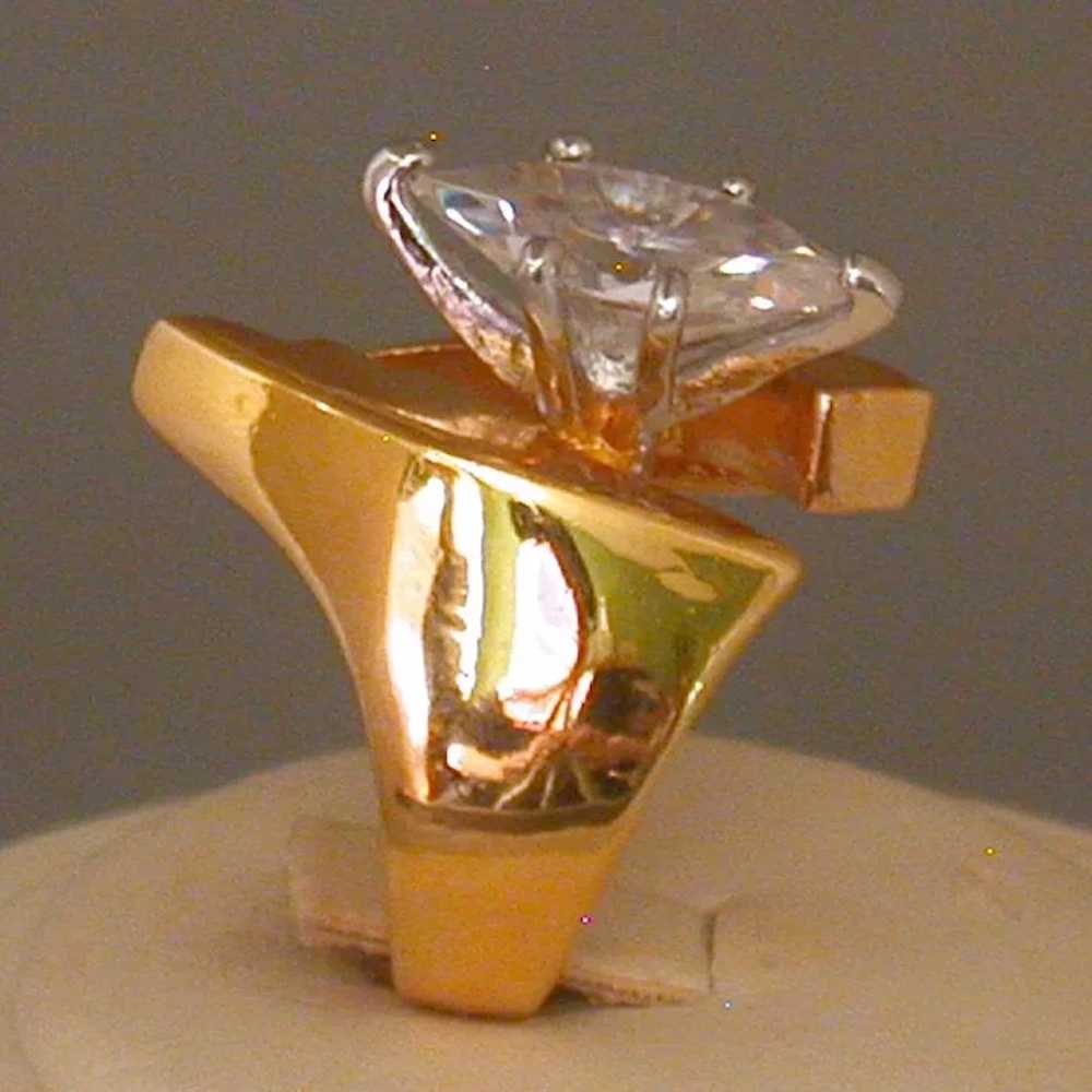 14K Gold Electroplate/Marquise CZ Ring, Bold, Vin… - image 3