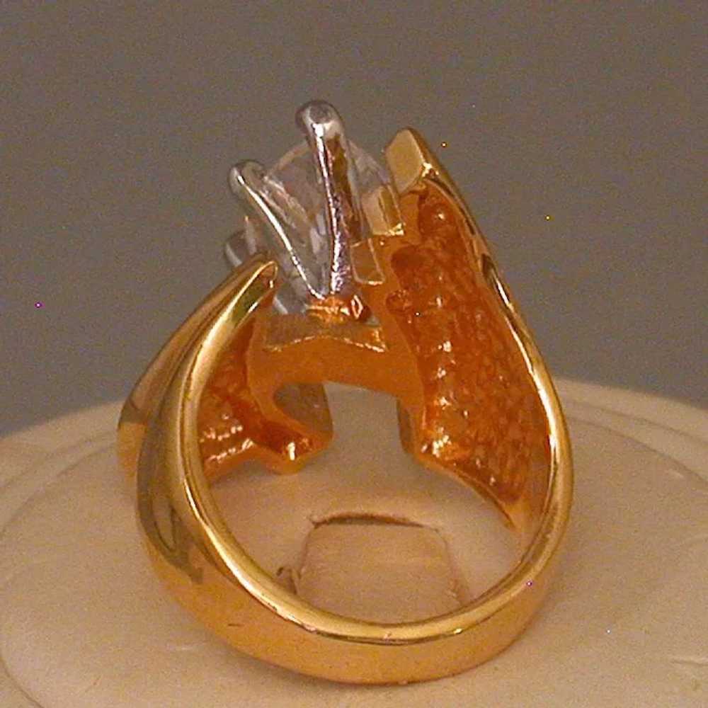 14K Gold Electroplate/Marquise CZ Ring, Bold, Vin… - image 6
