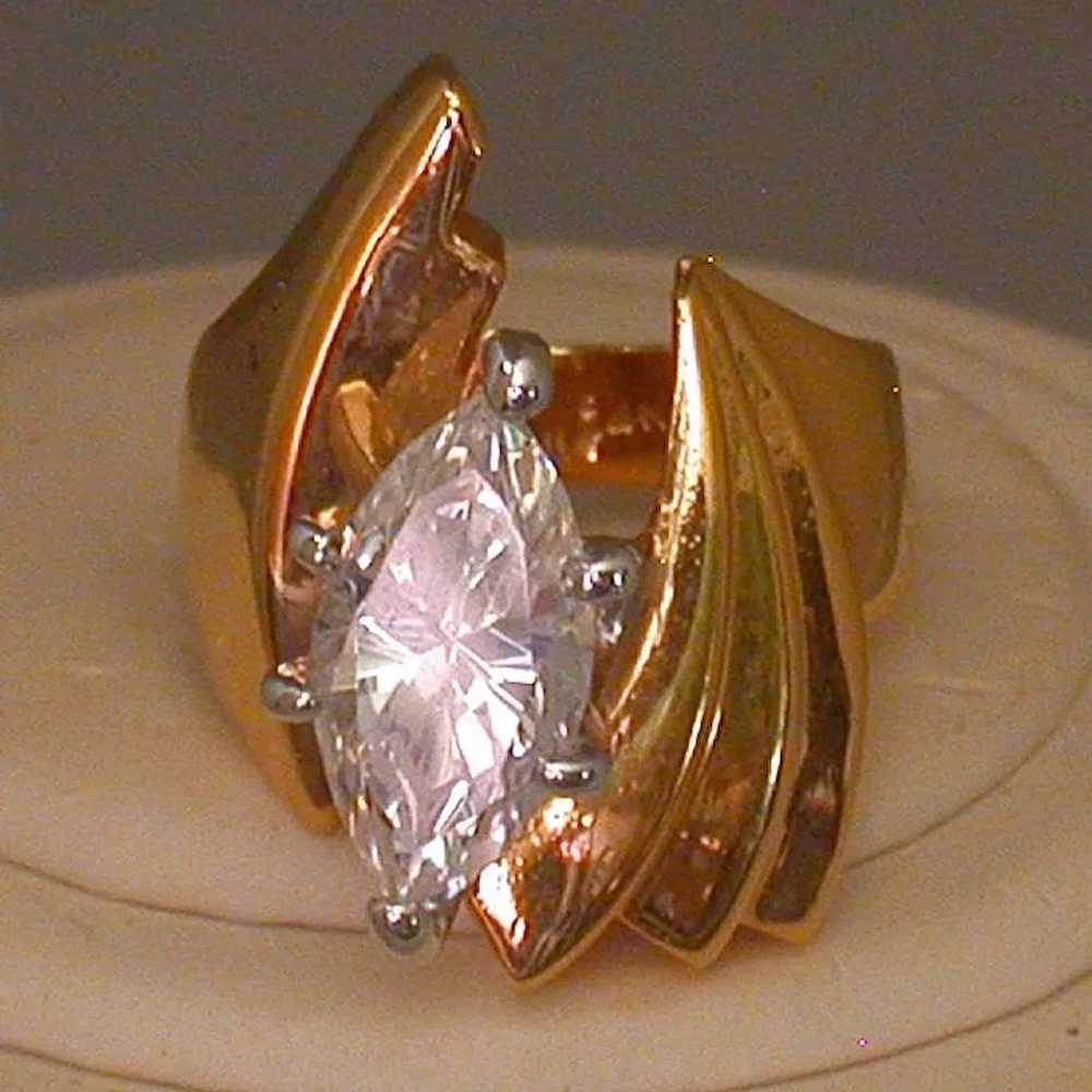 14K Gold Electroplate/Marquise CZ Ring, Bold, Vin… - image 7
