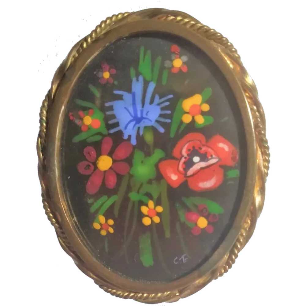 Brooch Floral St Martial Hand Painted Limoges Fra… - image 1