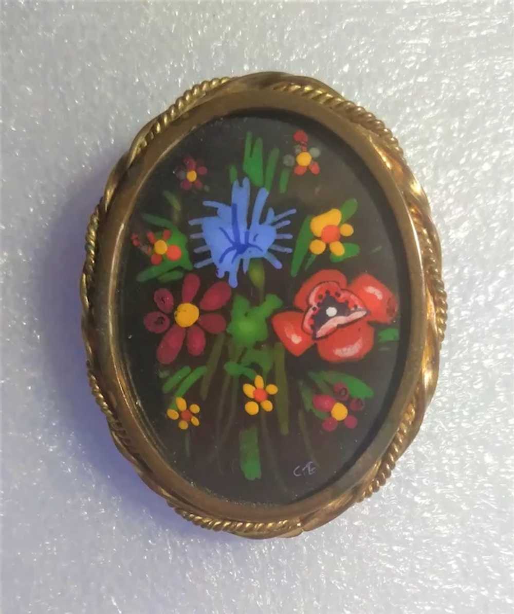 Brooch Floral St Martial Hand Painted Limoges Fra… - image 5