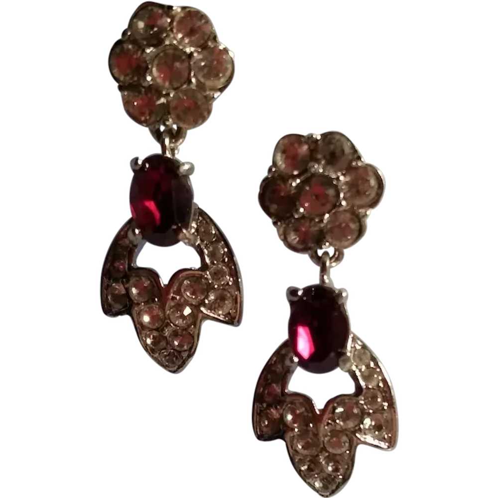 Vintage Earrings Atwood & Sawyer Statement Red Rh… - image 1