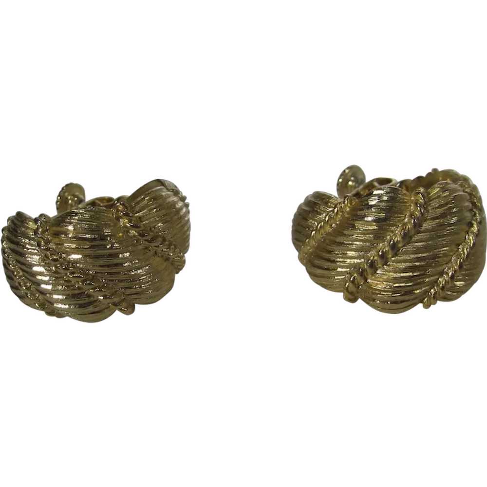 Vintage Napier Gold Tone Clip On Hoop Earrings - image 1