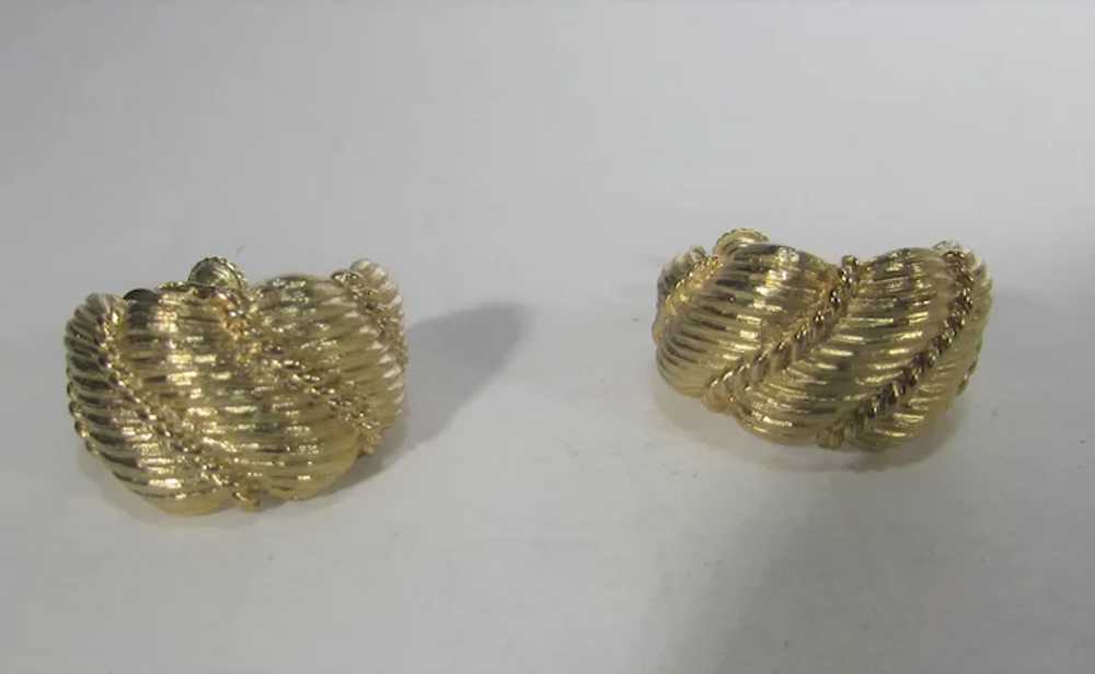 Vintage Napier Gold Tone Clip On Hoop Earrings - image 3