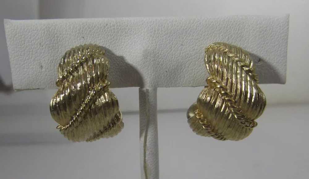 Vintage Napier Gold Tone Clip On Hoop Earrings - image 6