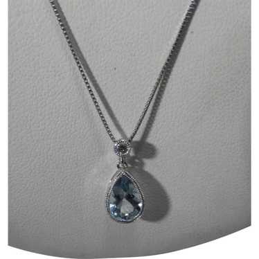 10 Karat White Gold Blue Topaz and Diamond Pendan… - image 1