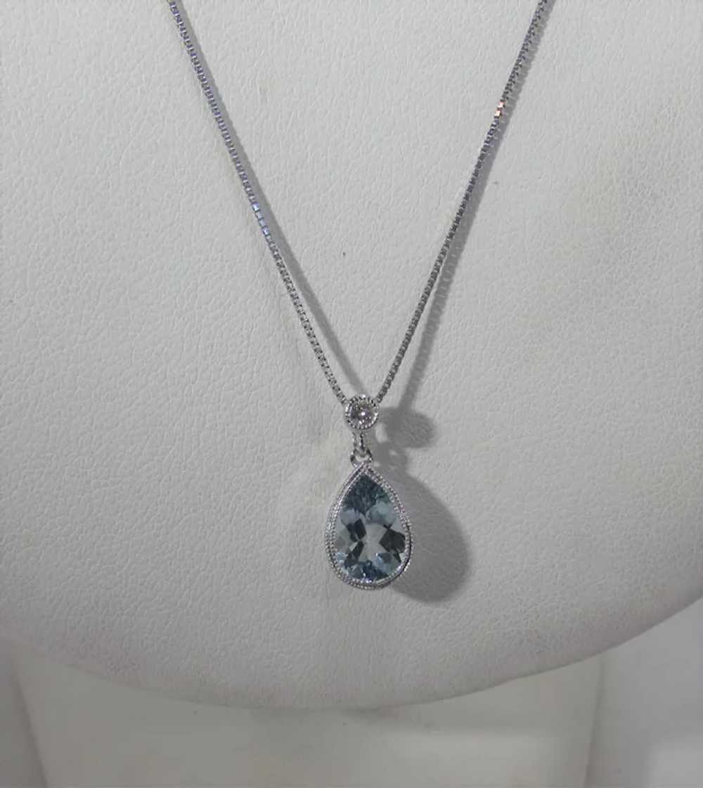 10 Karat White Gold Blue Topaz and Diamond Pendan… - image 4