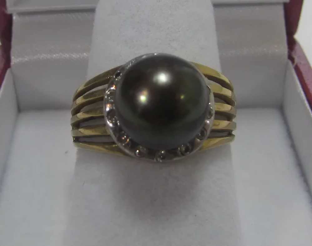 14 Karat Yellow Gold Tahitian Pearl Ring With Dia… - image 10