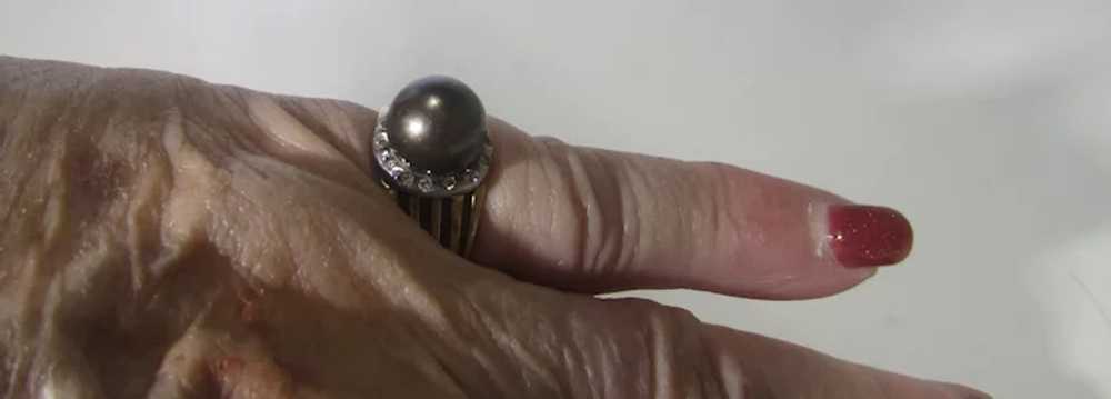 14 Karat Yellow Gold Tahitian Pearl Ring With Dia… - image 11