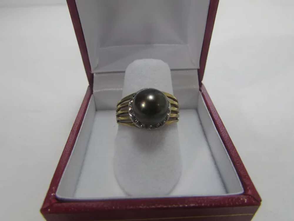 14 Karat Yellow Gold Tahitian Pearl Ring With Dia… - image 12