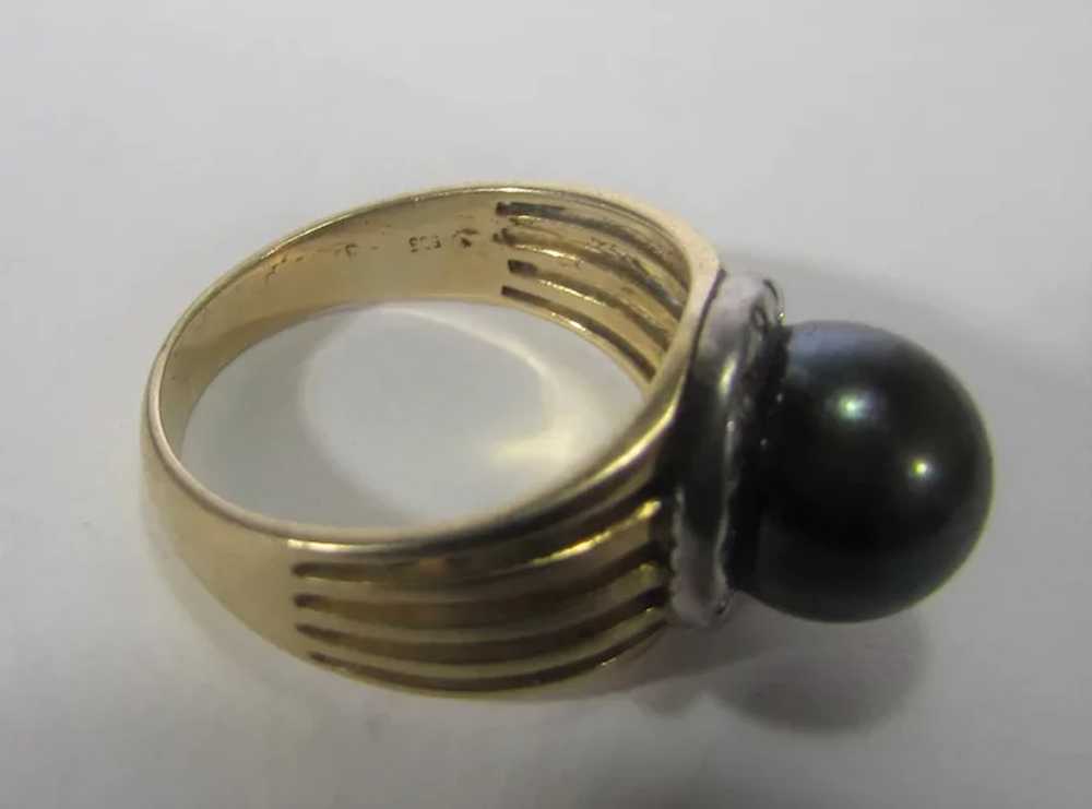 14 Karat Yellow Gold Tahitian Pearl Ring With Dia… - image 3