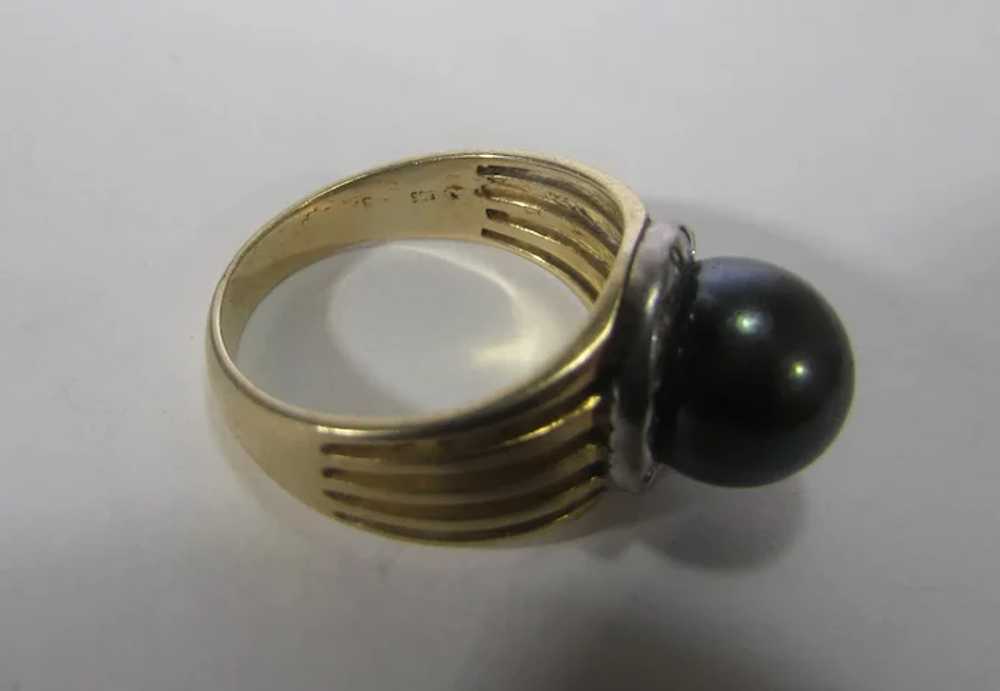 14 Karat Yellow Gold Tahitian Pearl Ring With Dia… - image 5