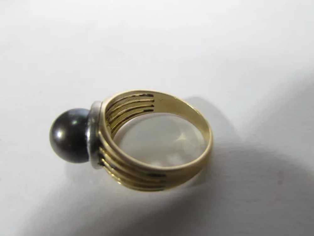 14 Karat Yellow Gold Tahitian Pearl Ring With Dia… - image 8