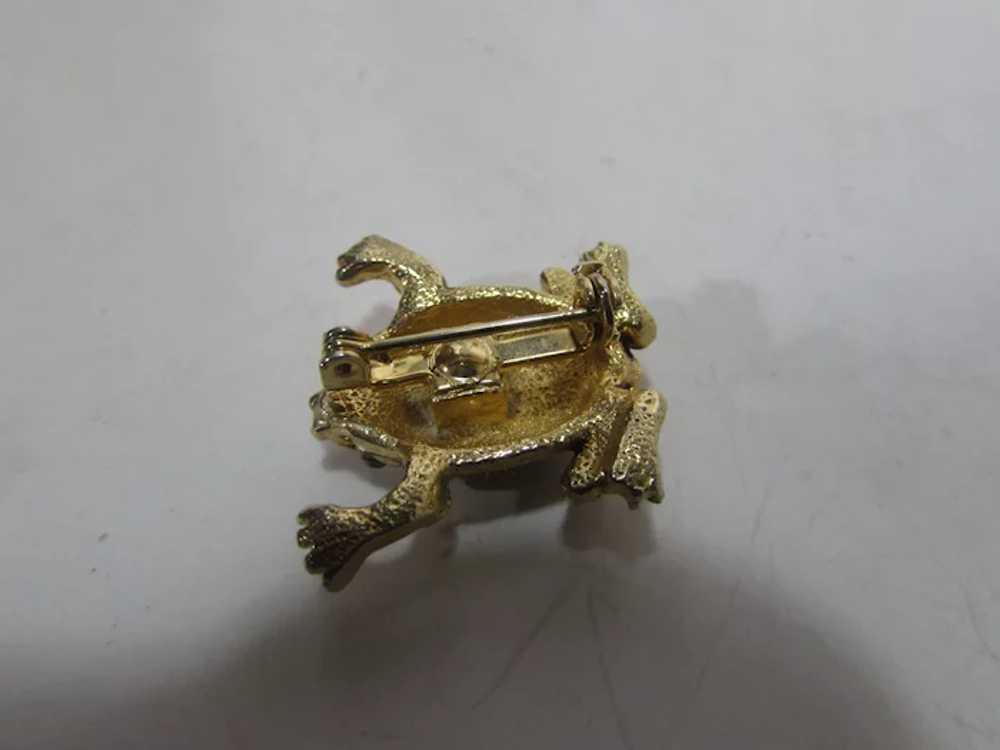 Gold Tone Frog with Green Eyes and Enamelling Enh… - image 10