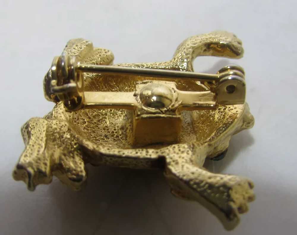 Gold Tone Frog with Green Eyes and Enamelling Enh… - image 3