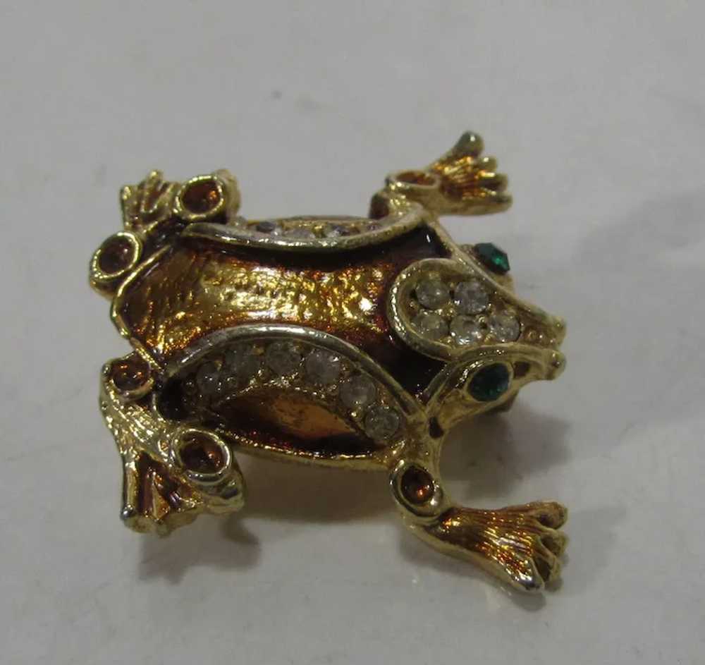 Gold Tone Frog with Green Eyes and Enamelling Enh… - image 6