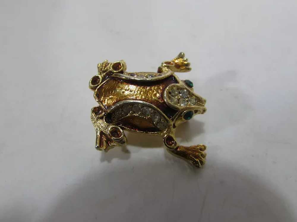 Gold Tone Frog with Green Eyes and Enamelling Enh… - image 8